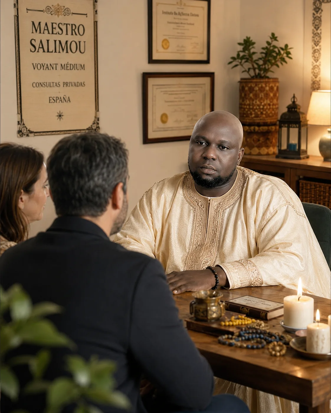 Maestro Salimou durante una consulta de pareja sobre amarres de amor en España