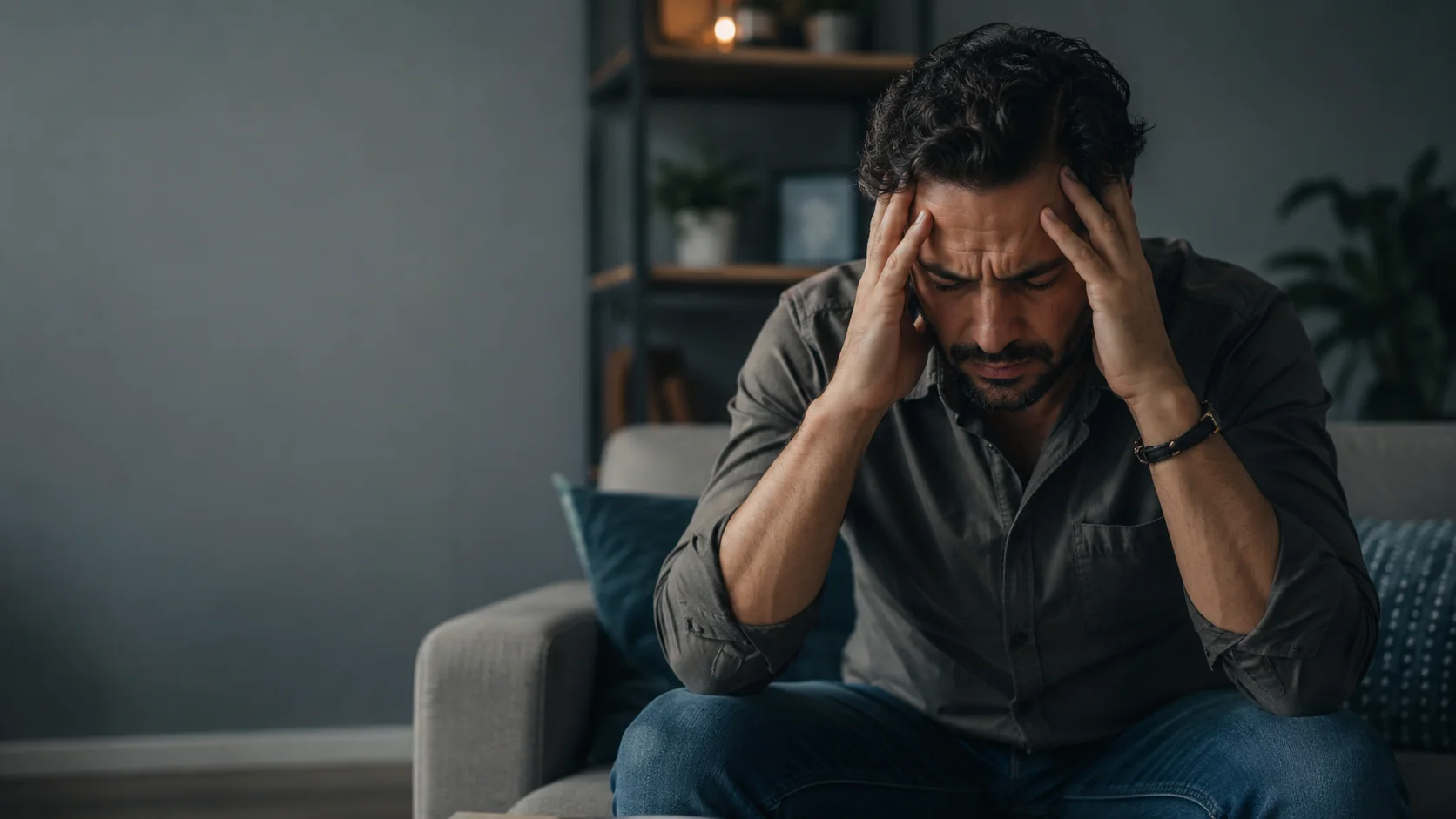 Hombre con dolor de cabeza y sensación de bloqueo emocional